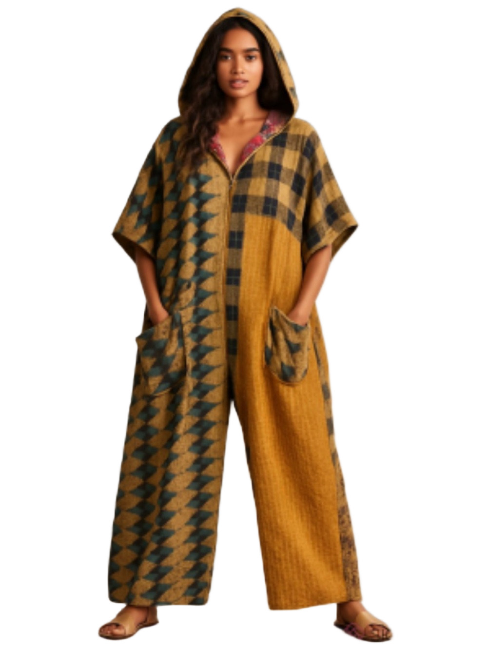 Kantha Reversible Hooded Oversized Wide Leg Jumpsuit